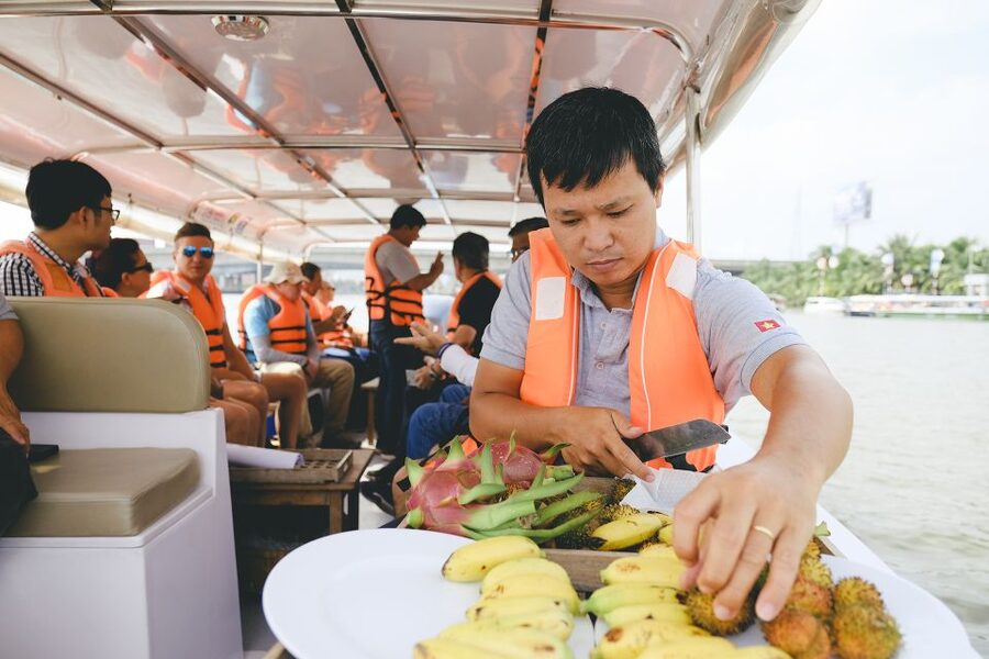 From Ho Chi Minh: Cu Chi Tunnels and VIP Speedboat Tour - On the Water: Refreshments, Fruit, and River Views