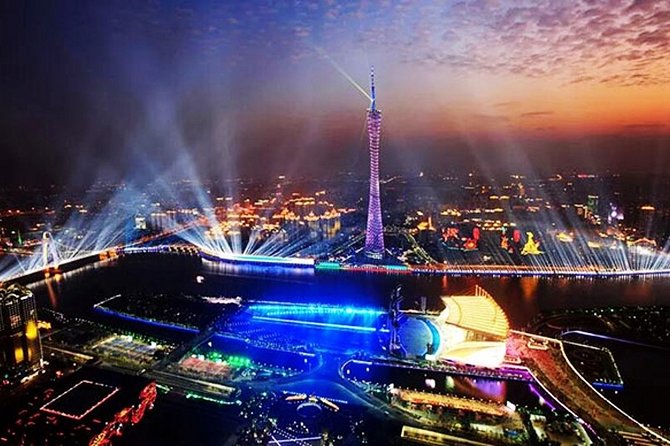 Private Guangzhou Night Tour with Canton Tower and Pearl River VIP Class Cruise - Canton Tower at night: the 433m star deck and the 450m look out