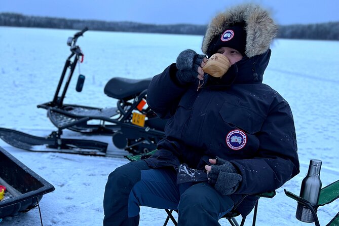 VIP Ice Fishing "ICEBREAKER" Lunch in Glass Igloo - Ice fishing on a small frozen lake: the experience is the point